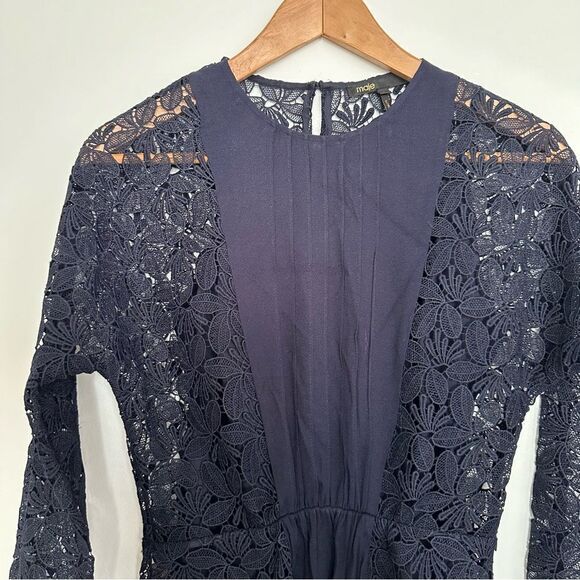 Maje Navy Blue Long Sleeve Lace Mini Dress - Picture 5 of 10